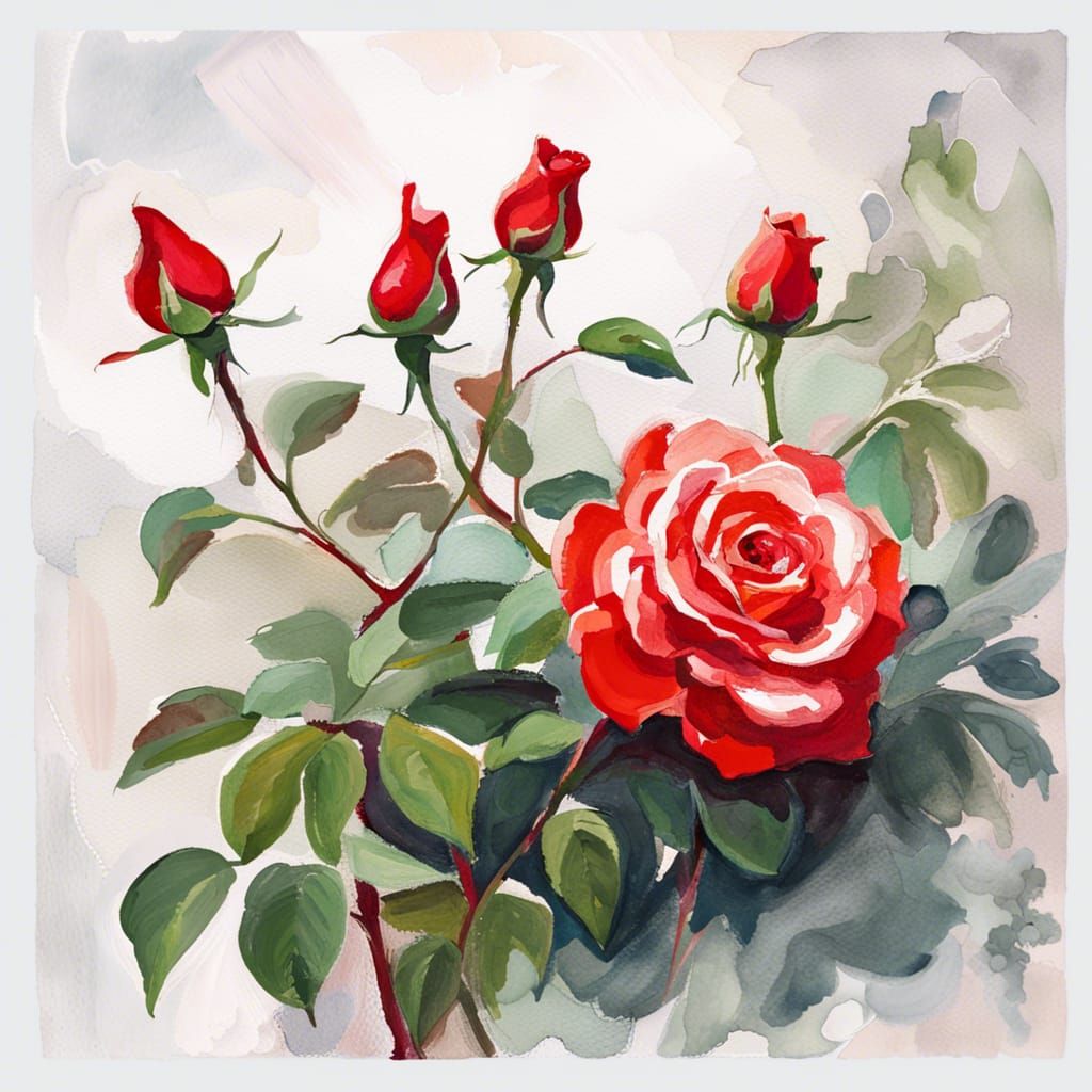 Red Rose in Gouache Watercolor Style