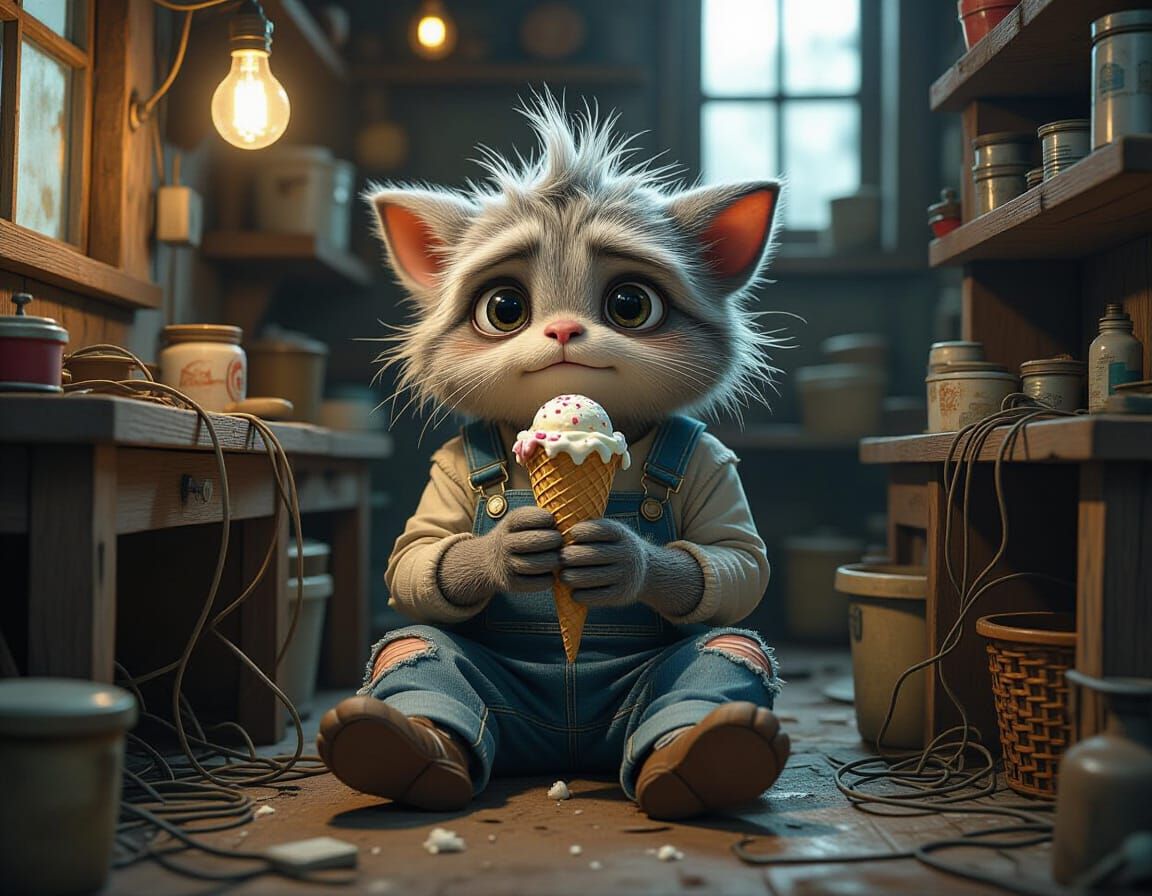 Sad Creature with Empty Ice Cream Cone