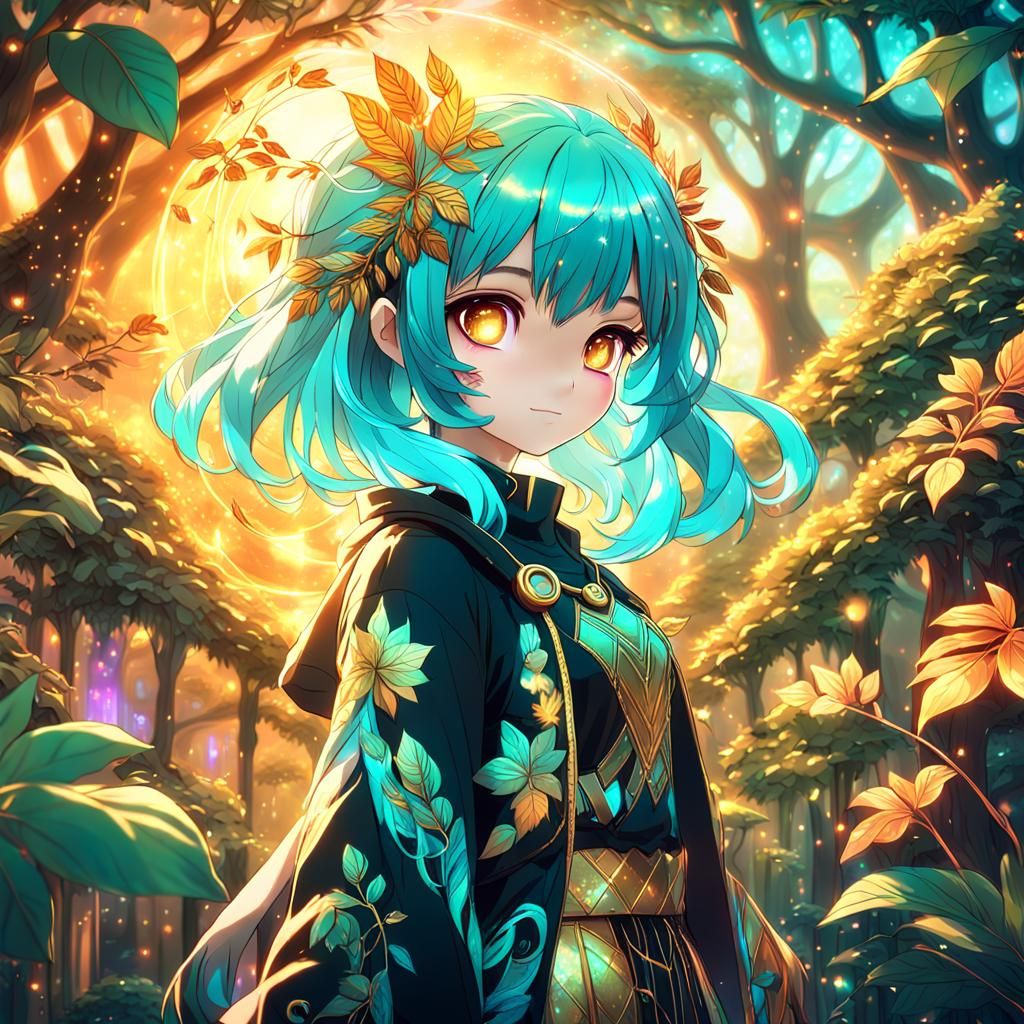 Anime Girl Earth Elemental in a Lush Environment