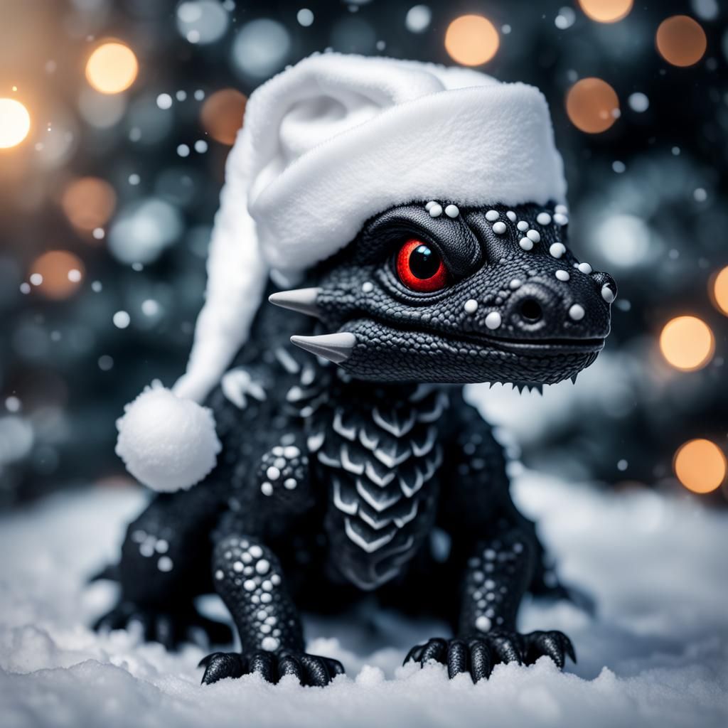 Cute Black Dragon in Santa Hat for Christmas