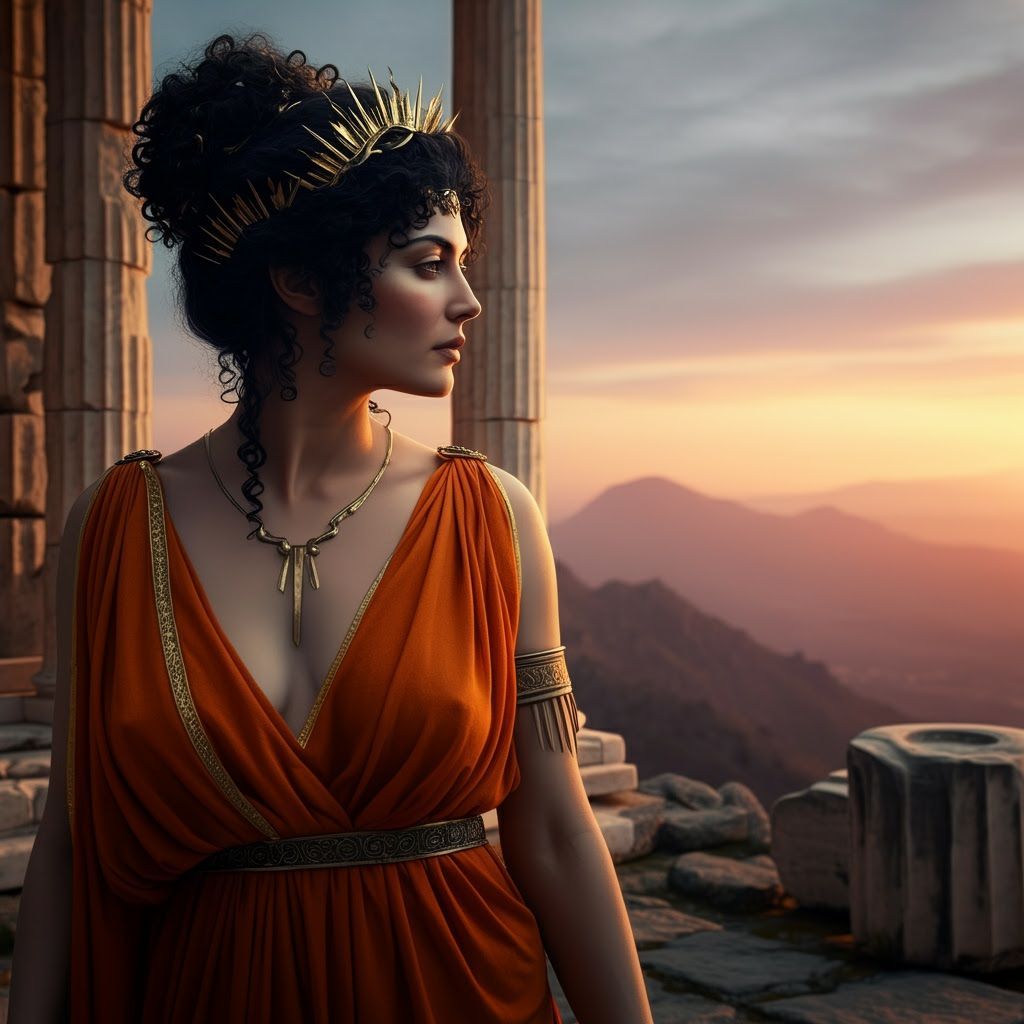 Greek Goddess Dysis Watching Sunset: Hyperrealistic Digital ...