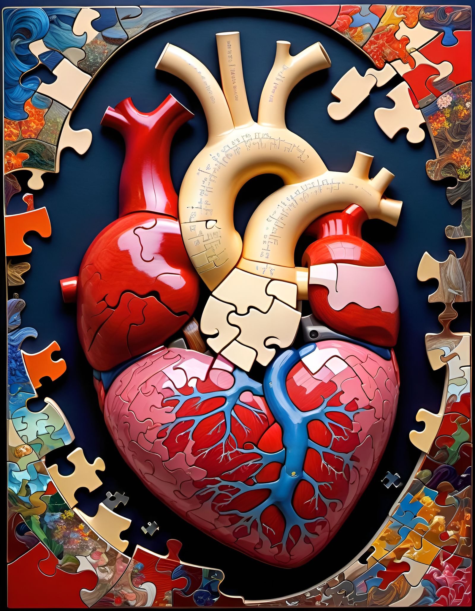 Anatomical Heart Puzzle with Bioluminescent Details