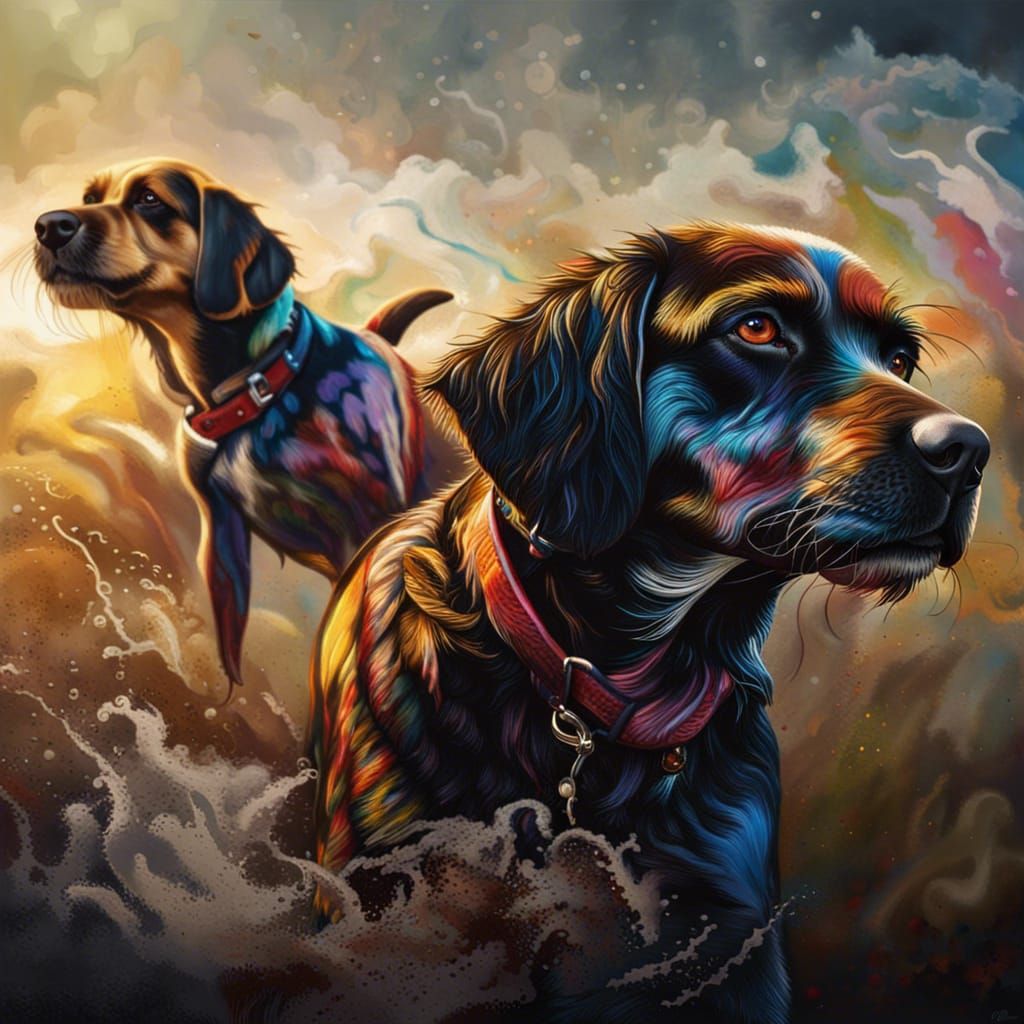 Hyperrealistic Dogs in Splash Art Style