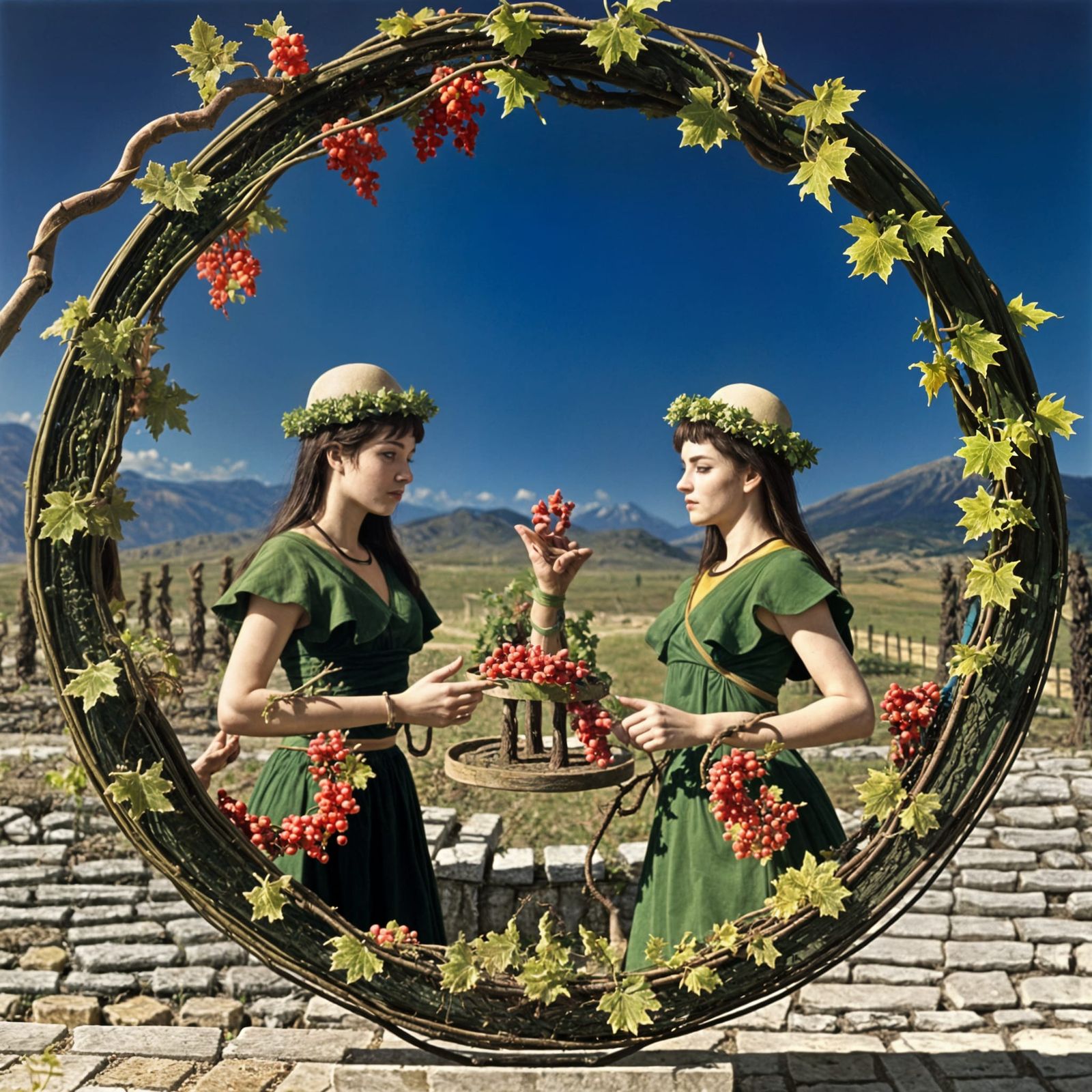 Minoan Mosaic: Verdant Grapevine in Yin-Yang Symmetry