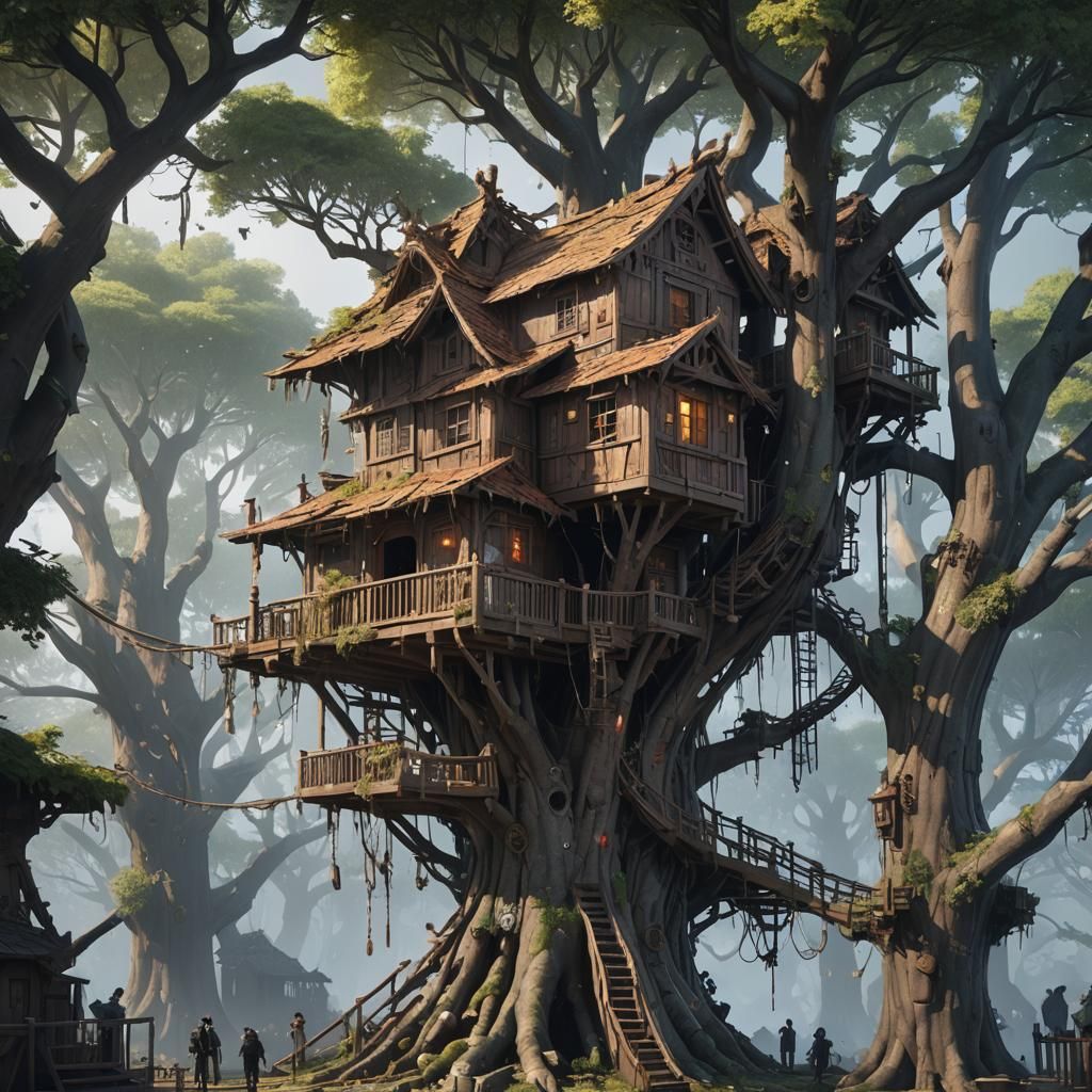 Undead Flesh Treehouse in 3D Anime Style