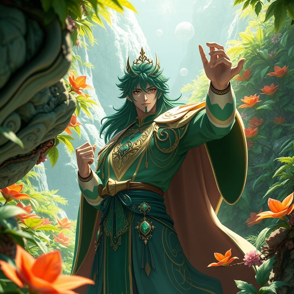 Regal Prince of Emerald Rock in Vibrant Mystical Realm