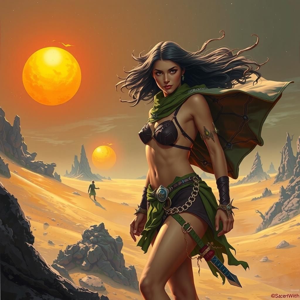 Fantasy Landscape with Twin Suns in Roger Dean Style