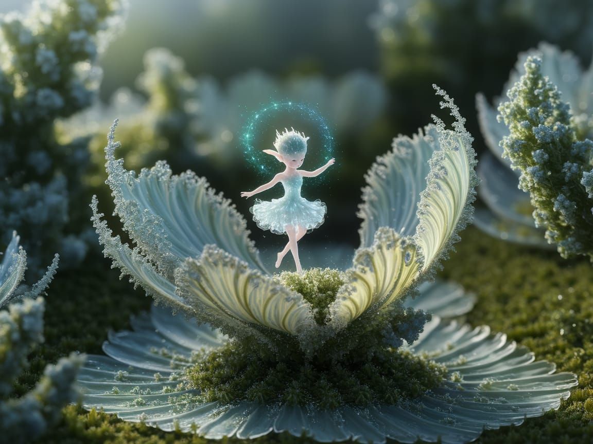 Bioluminescent Sprite Dancing in Fractal Glade