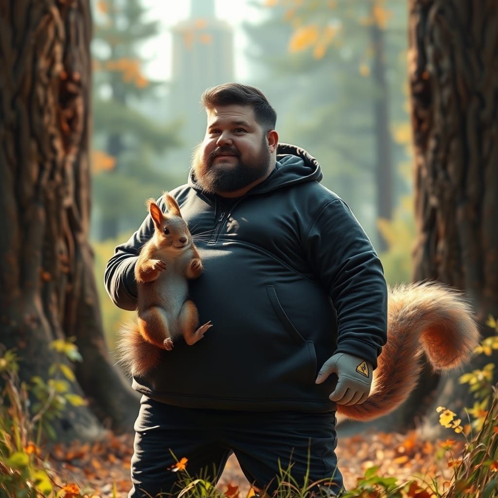 Man Rescues Squirrel: Hyperrealistic Splash Art