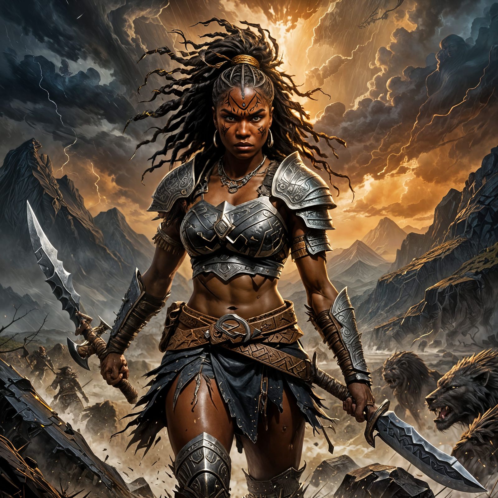 Fierce Ebony Berserker Warrior in Oil Painting