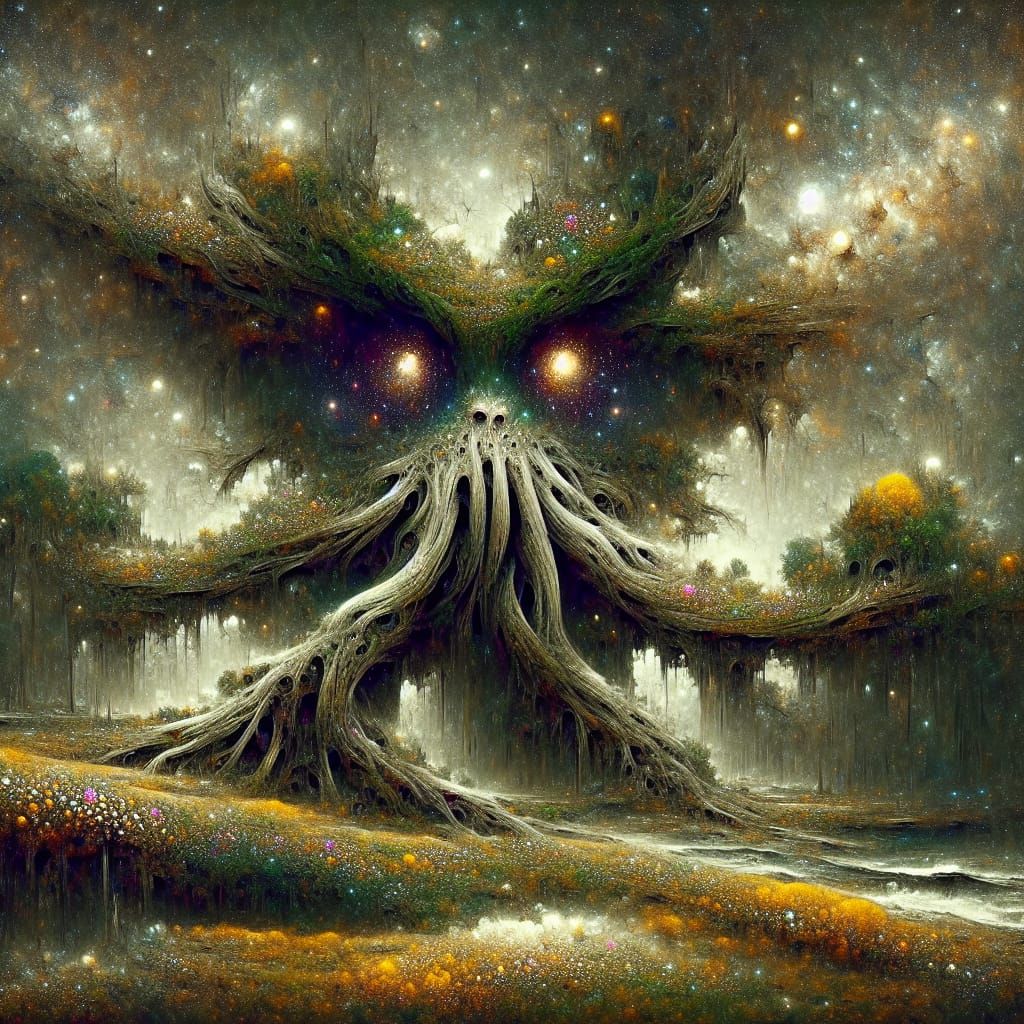 Surreal Tree Creature with Galaxy Eyes