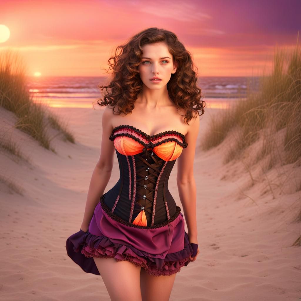 Summer Witch on Beach at Sunset: Fantasy Art