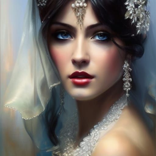 Sunset Wedding Portrait with Ornate Dress, Splash Art