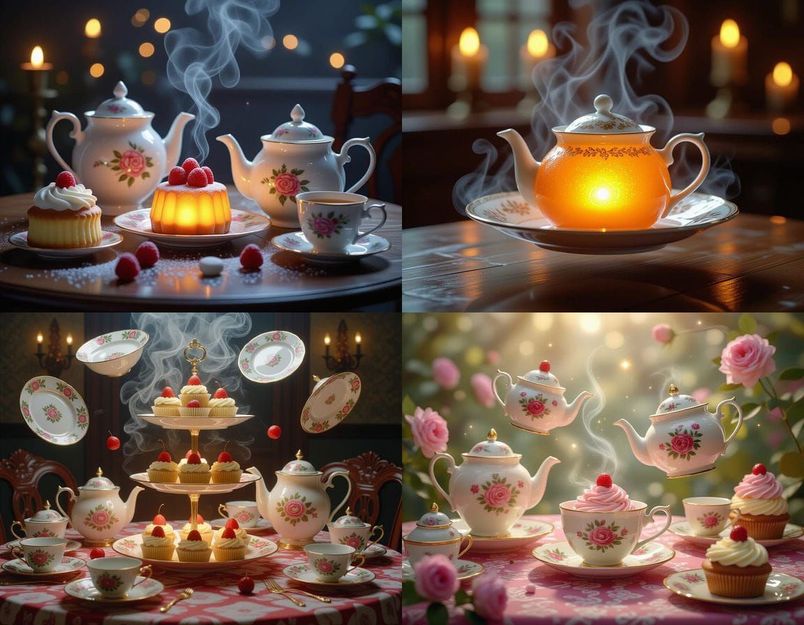 Enchanted Teapots and Glowing Desserts in Dramatic Digital A...