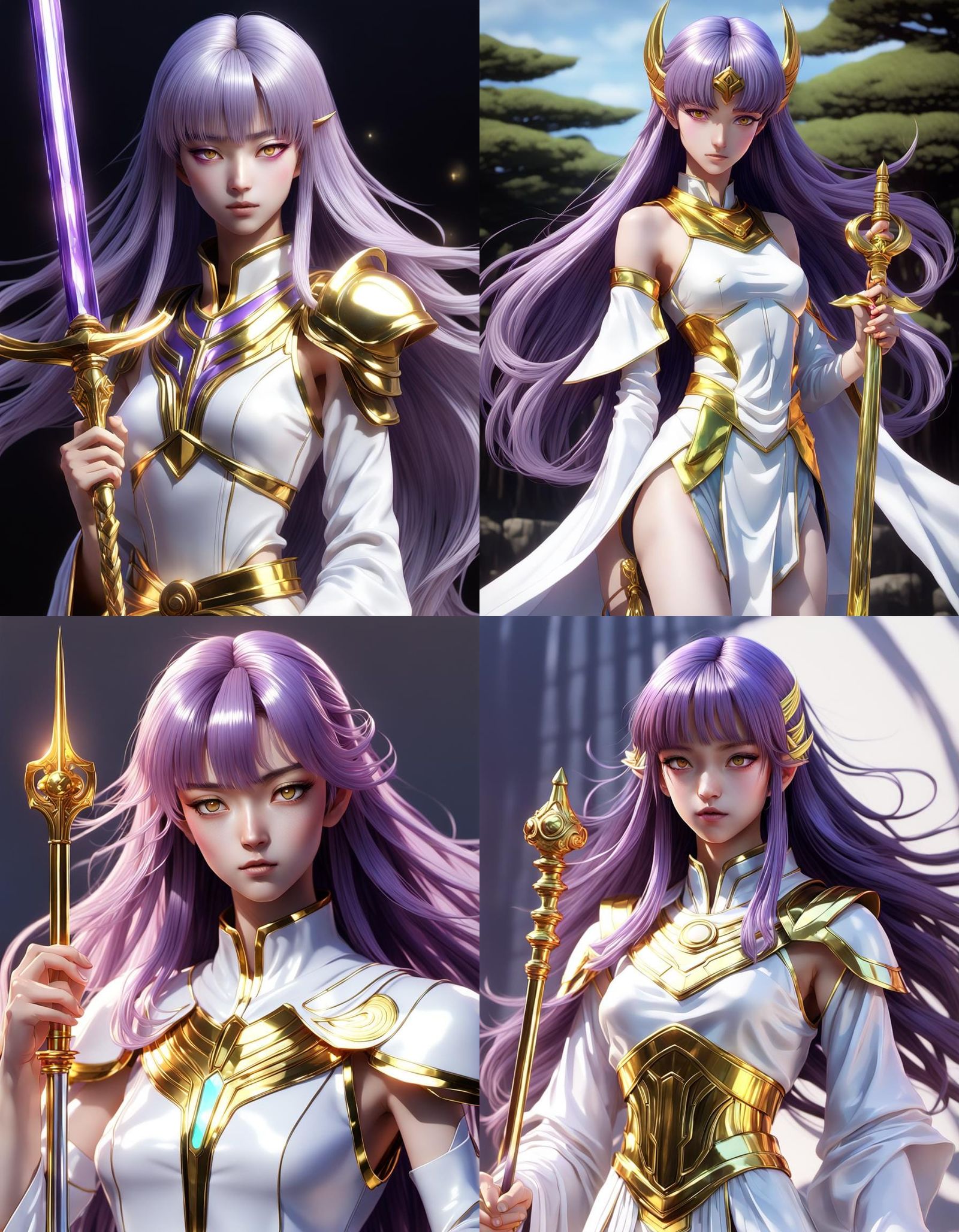 Athena with Golden Sceptre in Anime Style