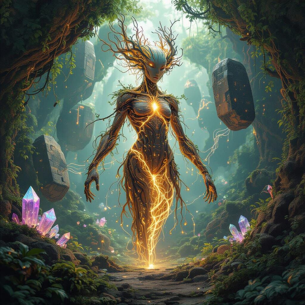 Surreal Androgynous Entity in Biomechanical Ecosystem