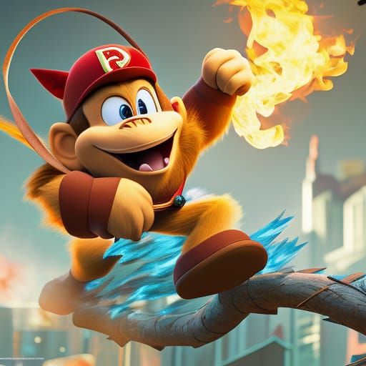 Adorable Chibi Donkey Kong Throws Fire Barrel