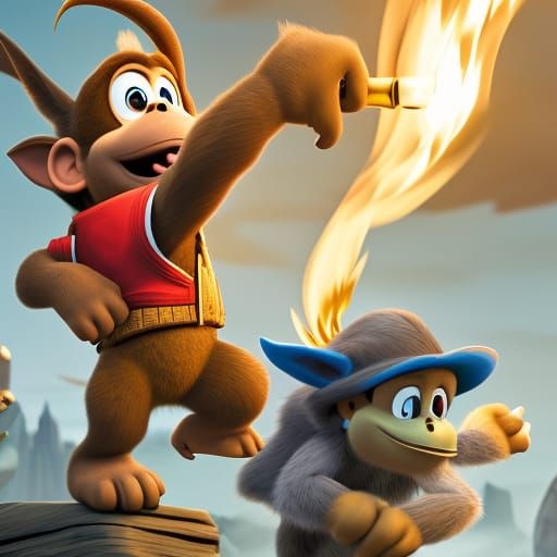 Chibi Donkey Kong Throws Fire Barrel