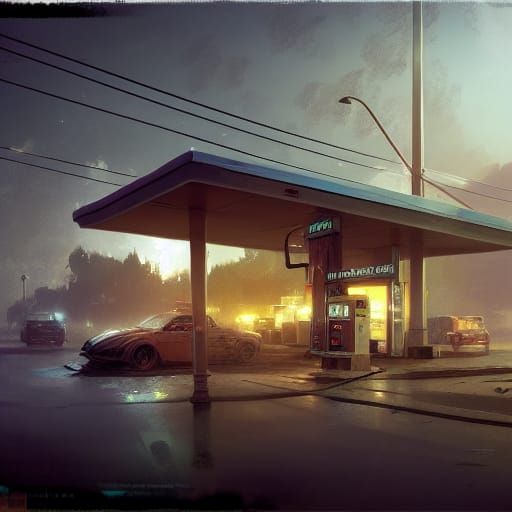 Abandoned Gas Station Concept Art in 8k Resolution