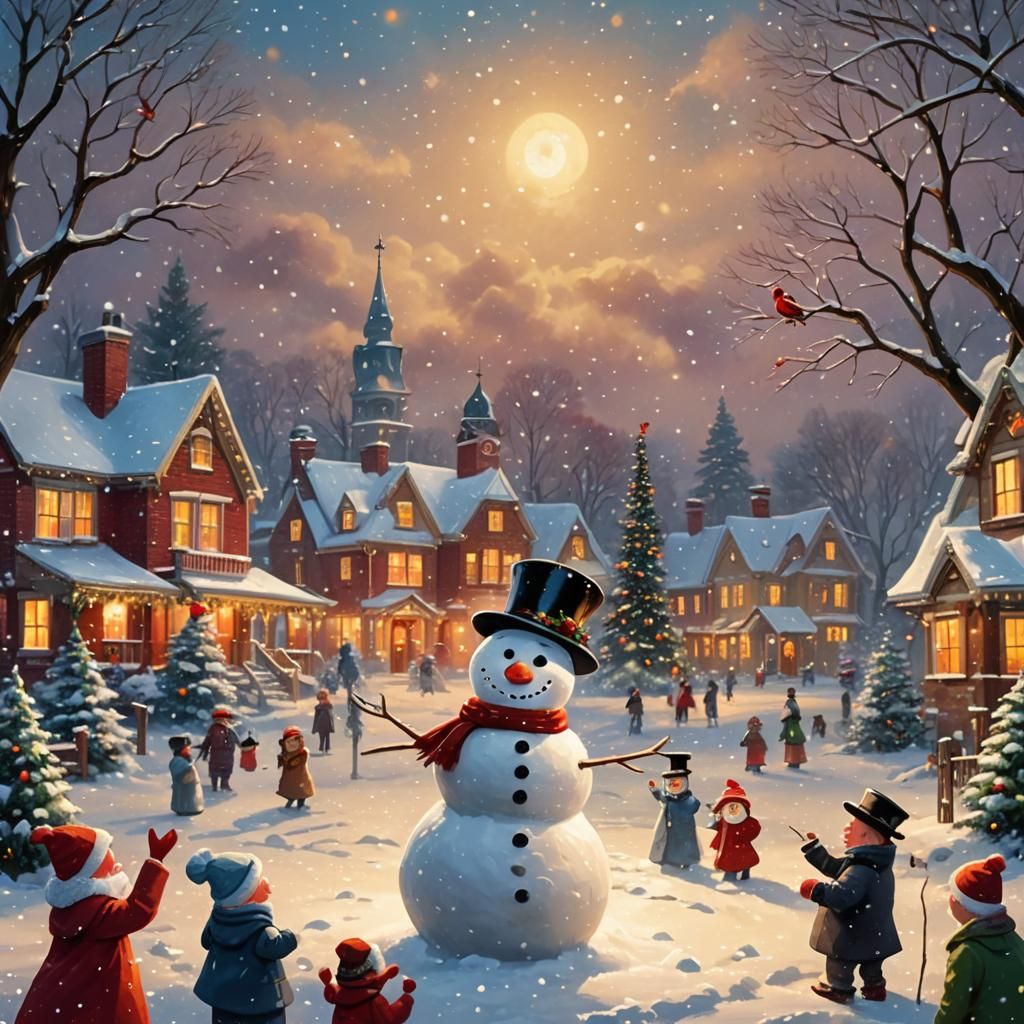 Festive Christmas Snowman Scene in Winter Wonderland