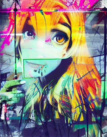 Double Exposure Girl with Fox in Graffiti Art