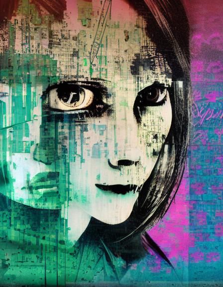 Girl and Fox Double Exposure Graffiti Art