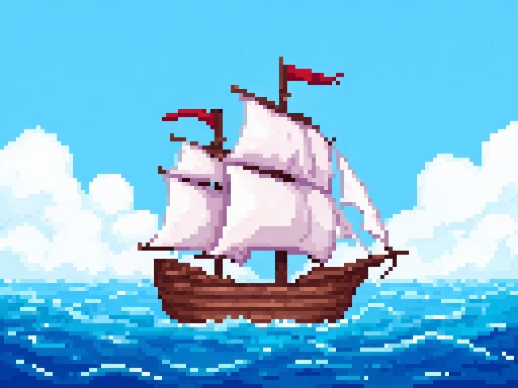 Pixel Ship Sails Across Vibrant Ocean