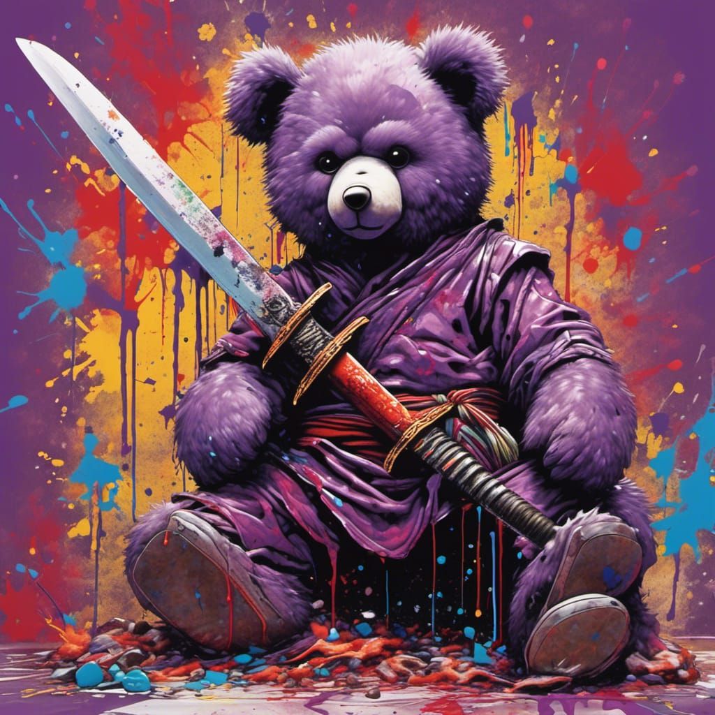 Graffiti Style Teddy Bear Samurai vs Elves