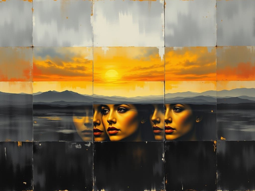 Surreal Oil Painting of Fragmented Faces at the Edge of the ...