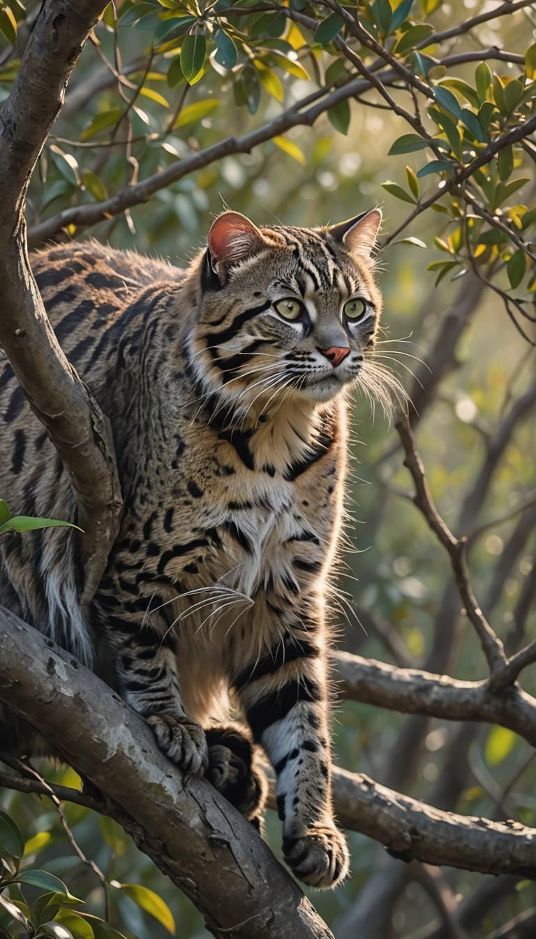 Fishing Cat Stretches at Dawn: Digital Wildlife Art