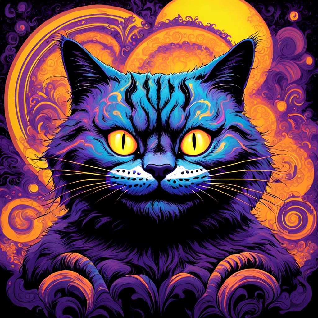 Whimsical Cheshire Cat Psychedelic Art