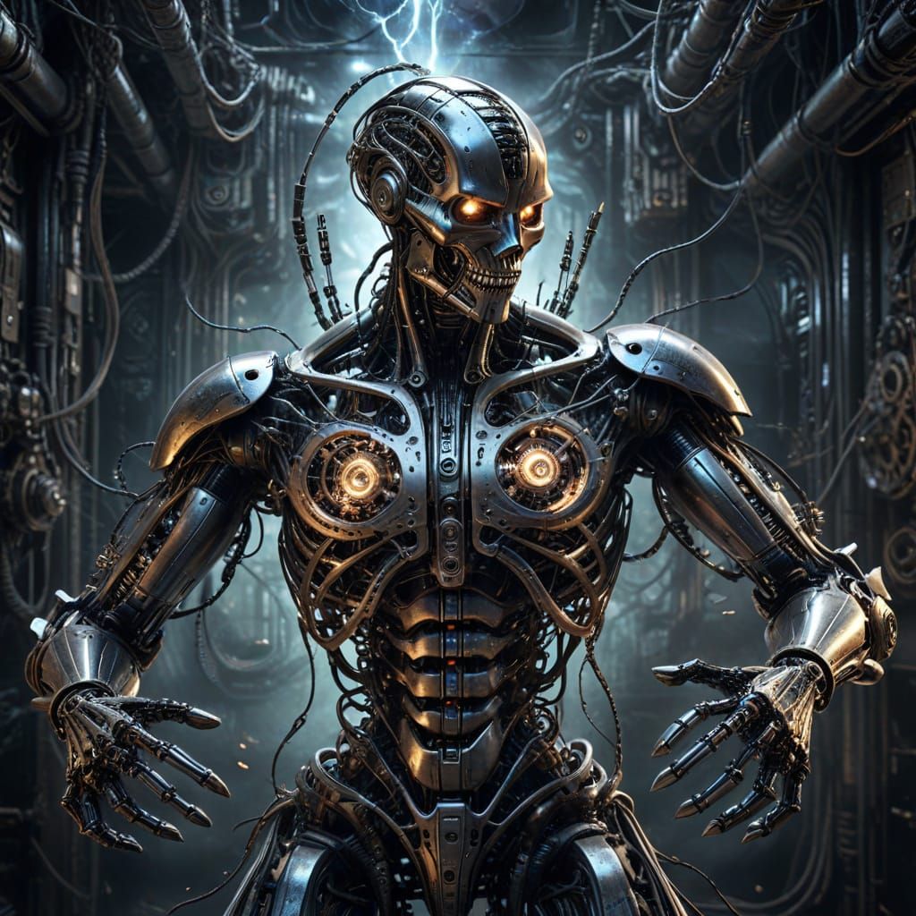 Surreal Robot Creation in Cosmic Concept Art Style