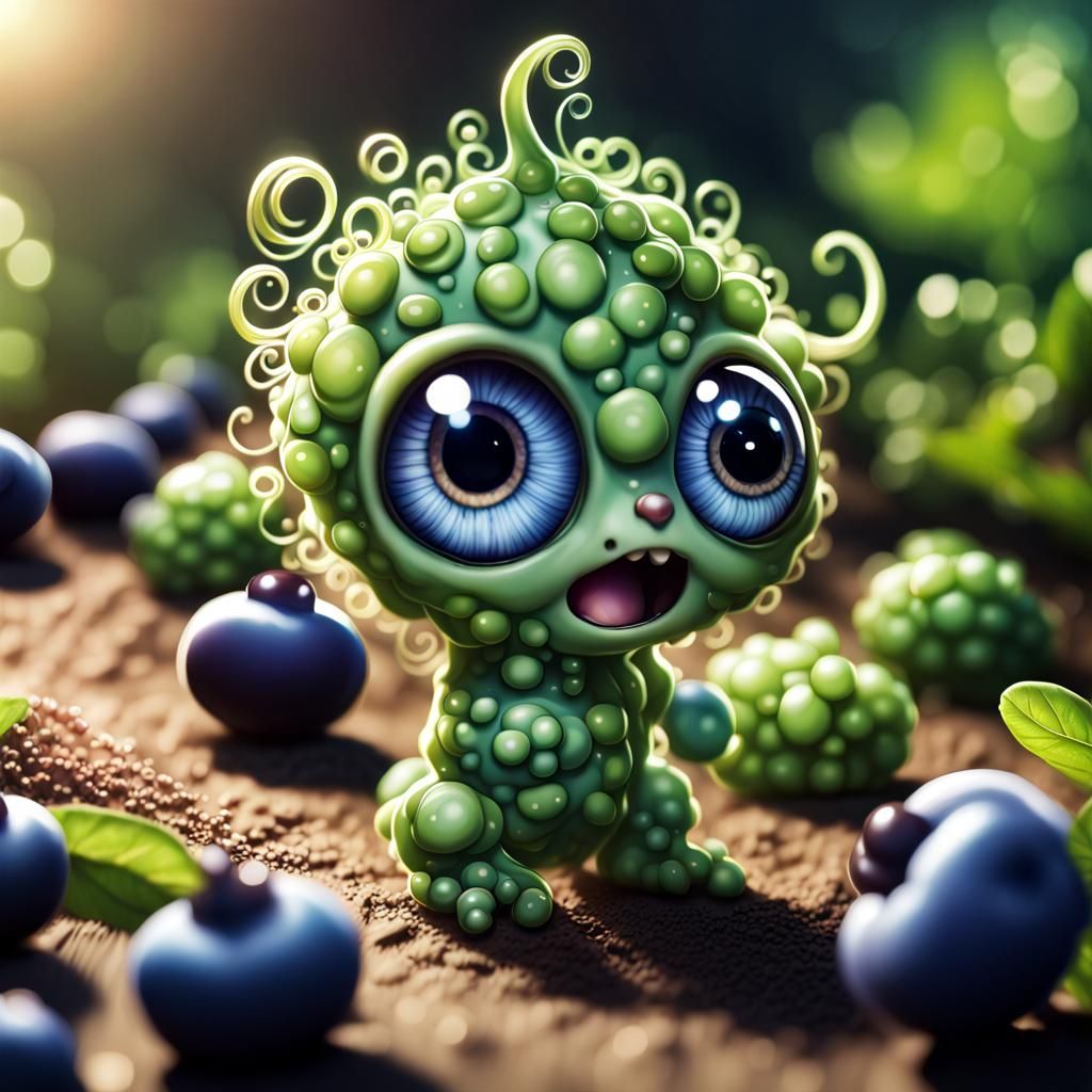 Photorealistic Blueberry Gremlin Baby: 3D Game Art