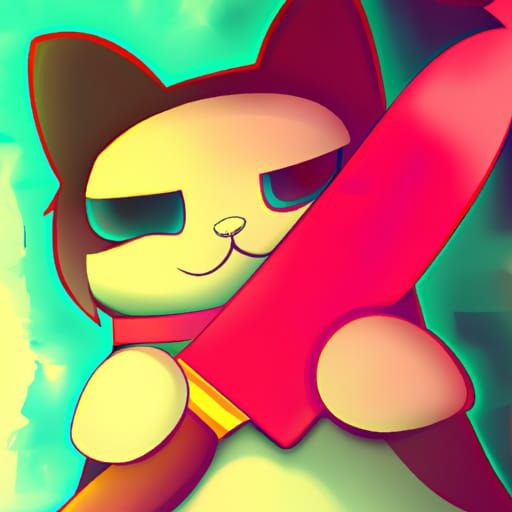 Cute Kawaii Kitten with Knife: Abstract Art