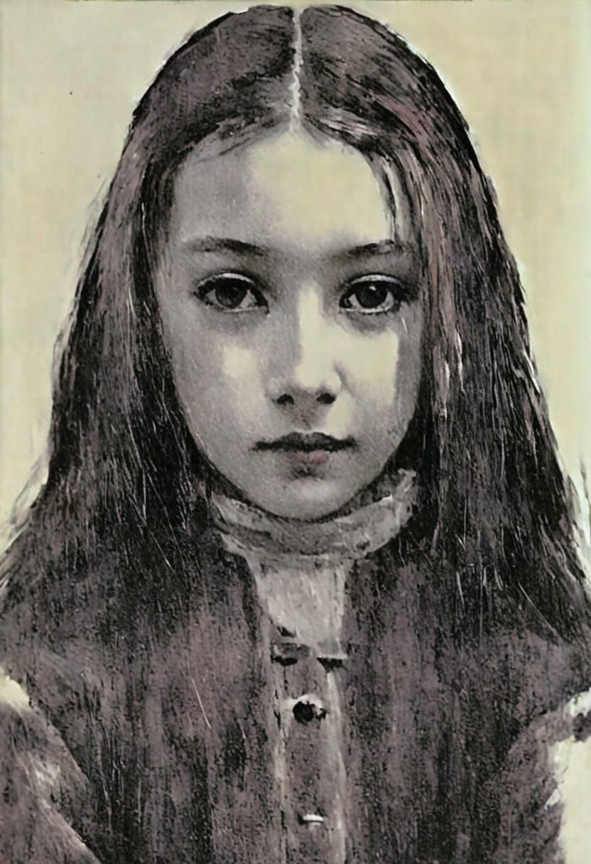 Gothgirl Portrait in High Contrast Impasto Style