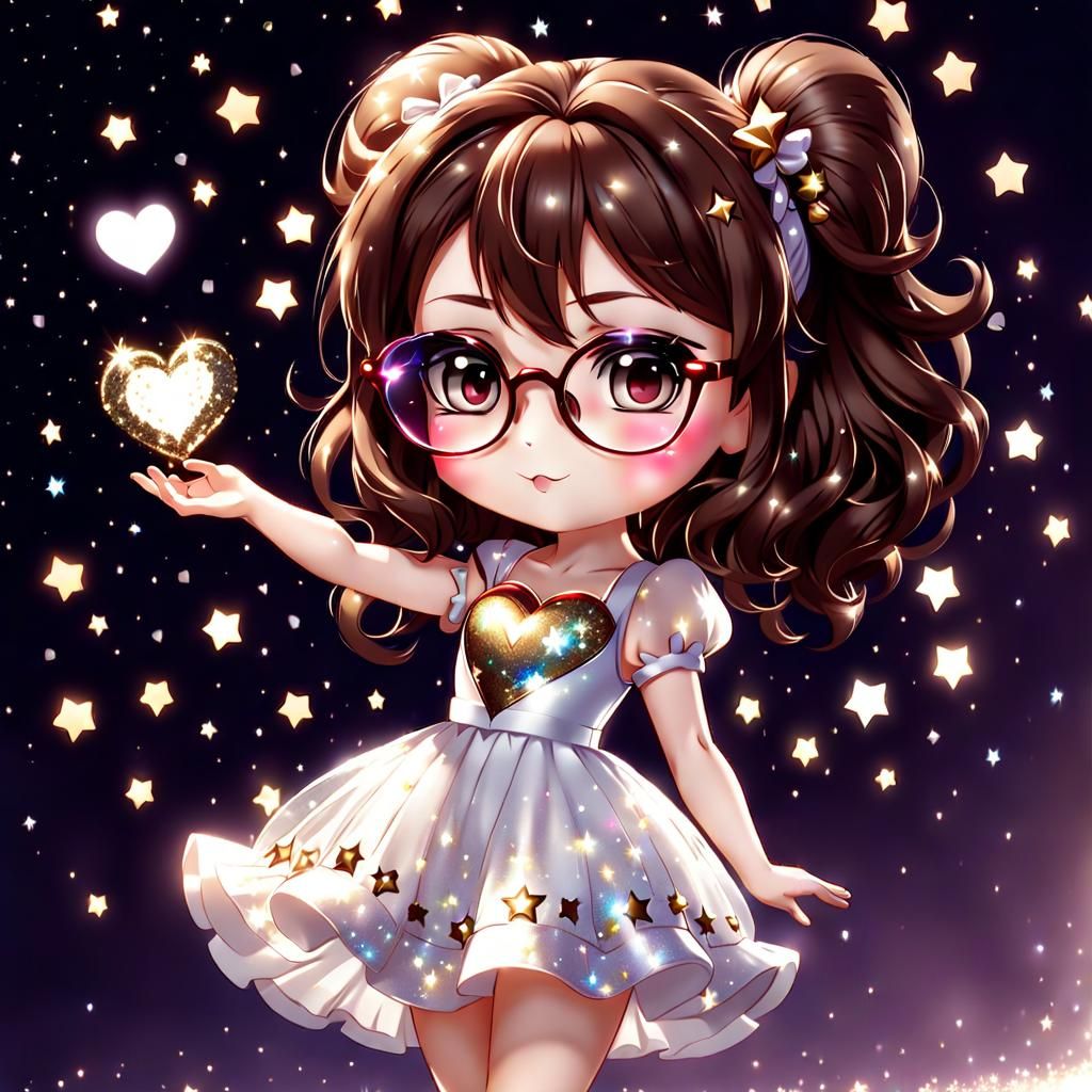 Chibi Girl with Heart in Starry Dress