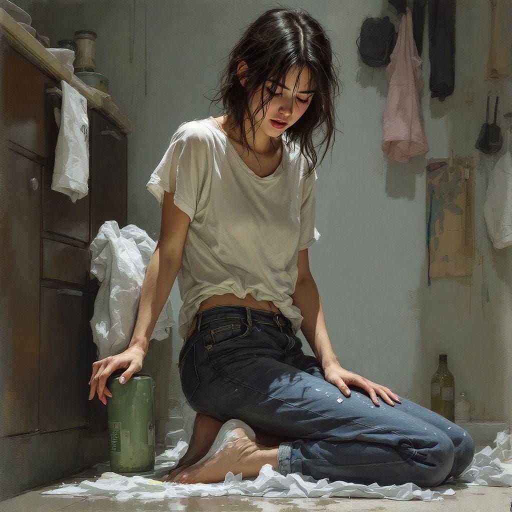 Young Woman's Wardrobe Malfunction: Realistic Portraiture