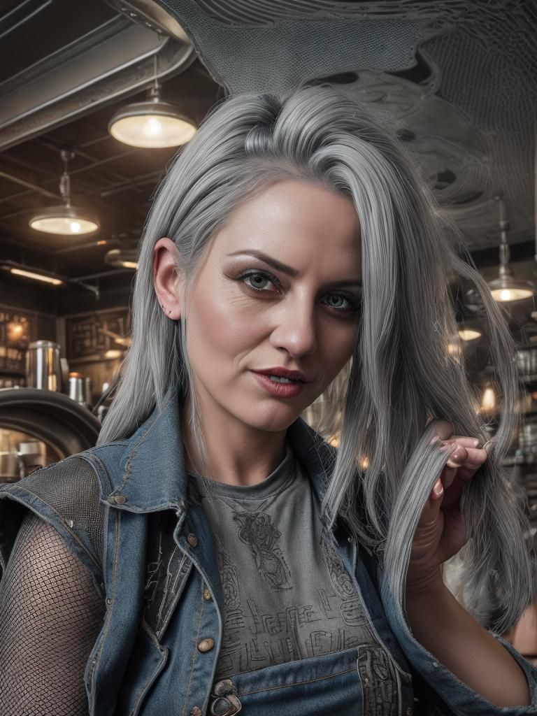 Rocker Woman in Coffee Shop: Digital Matte Painting