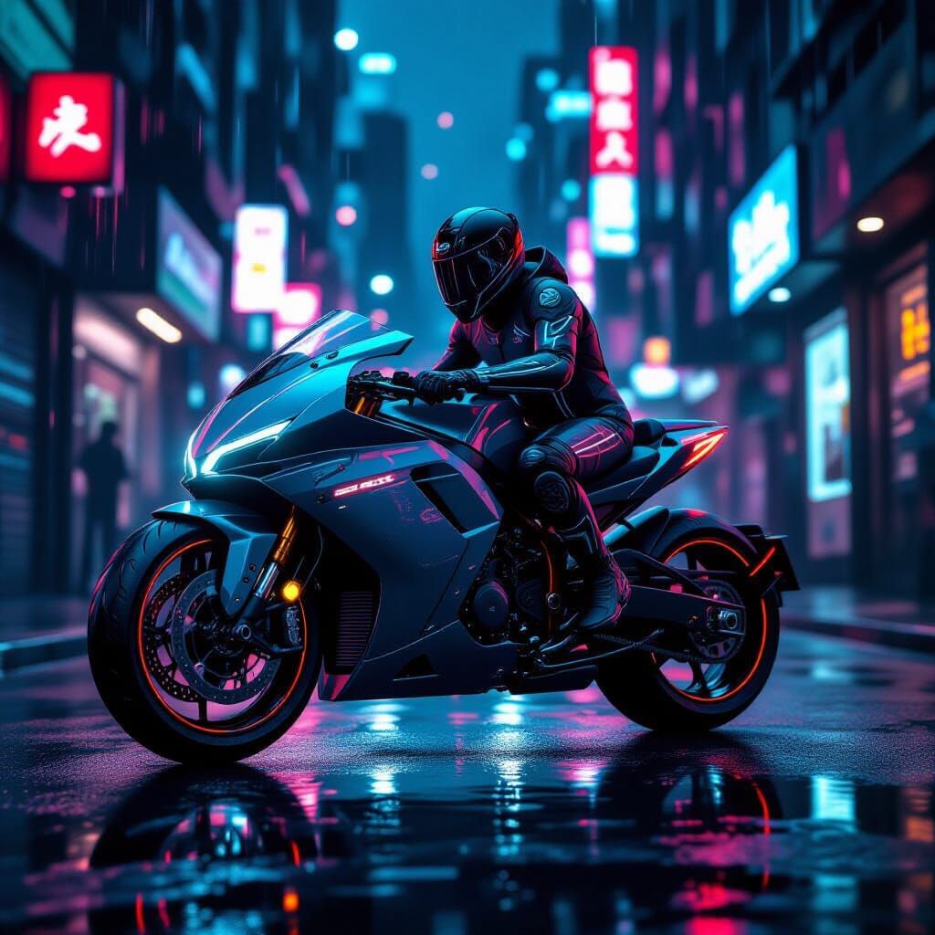 Futuristic Neon Motorcycle in Cyberpunk Alleyway
