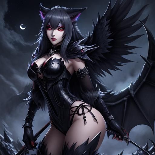 Mystical Wolf Demon Girl Under Moonlight