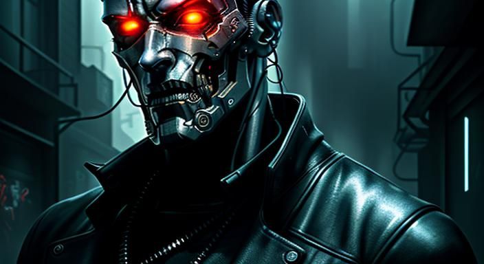 The Terminator in Smoky Cyberpunk Alleyway