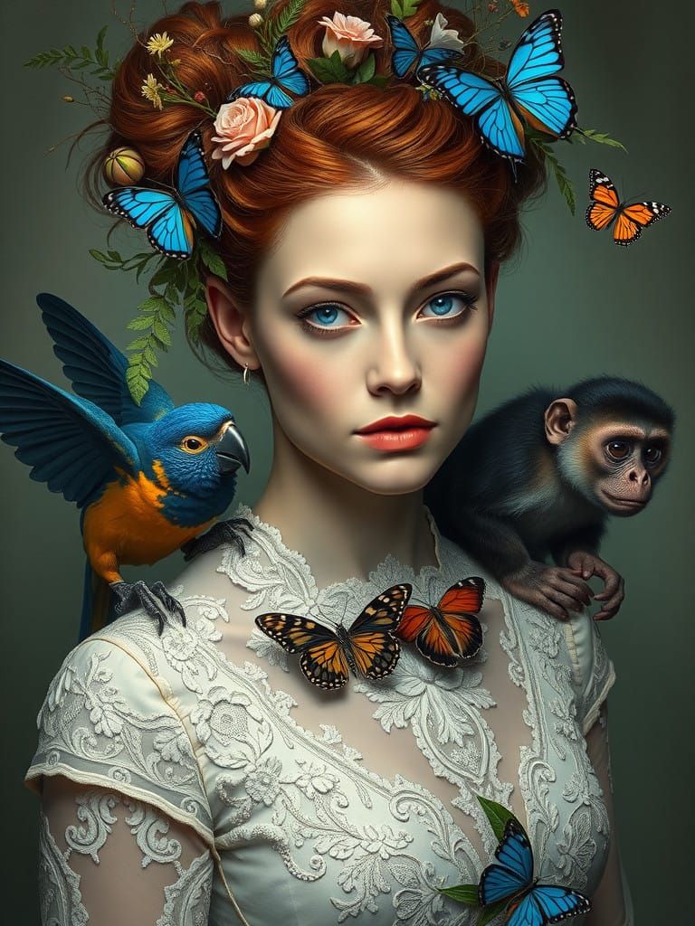 Surrealist Masterpiece Portrait in Whimsical Composition wit...