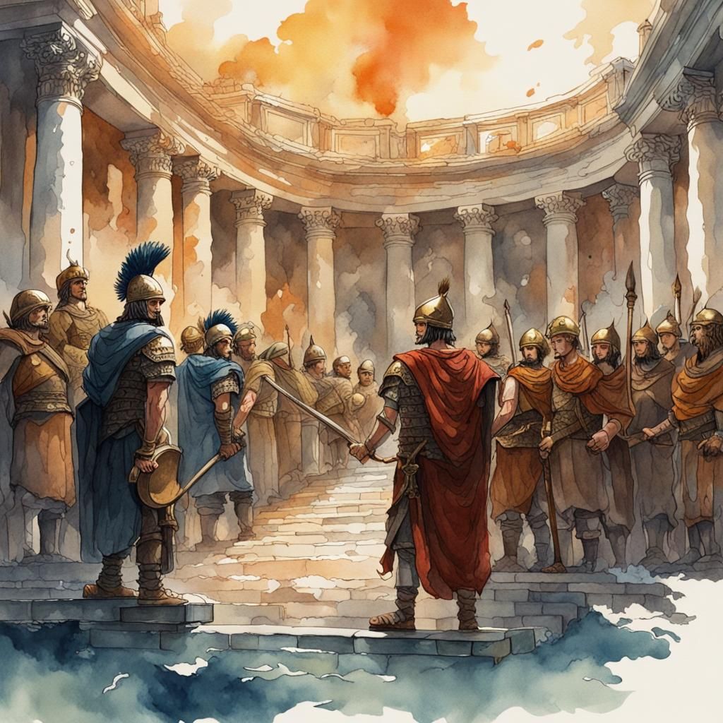 Fantasy Roman Senate in Watercolor Painting Style
