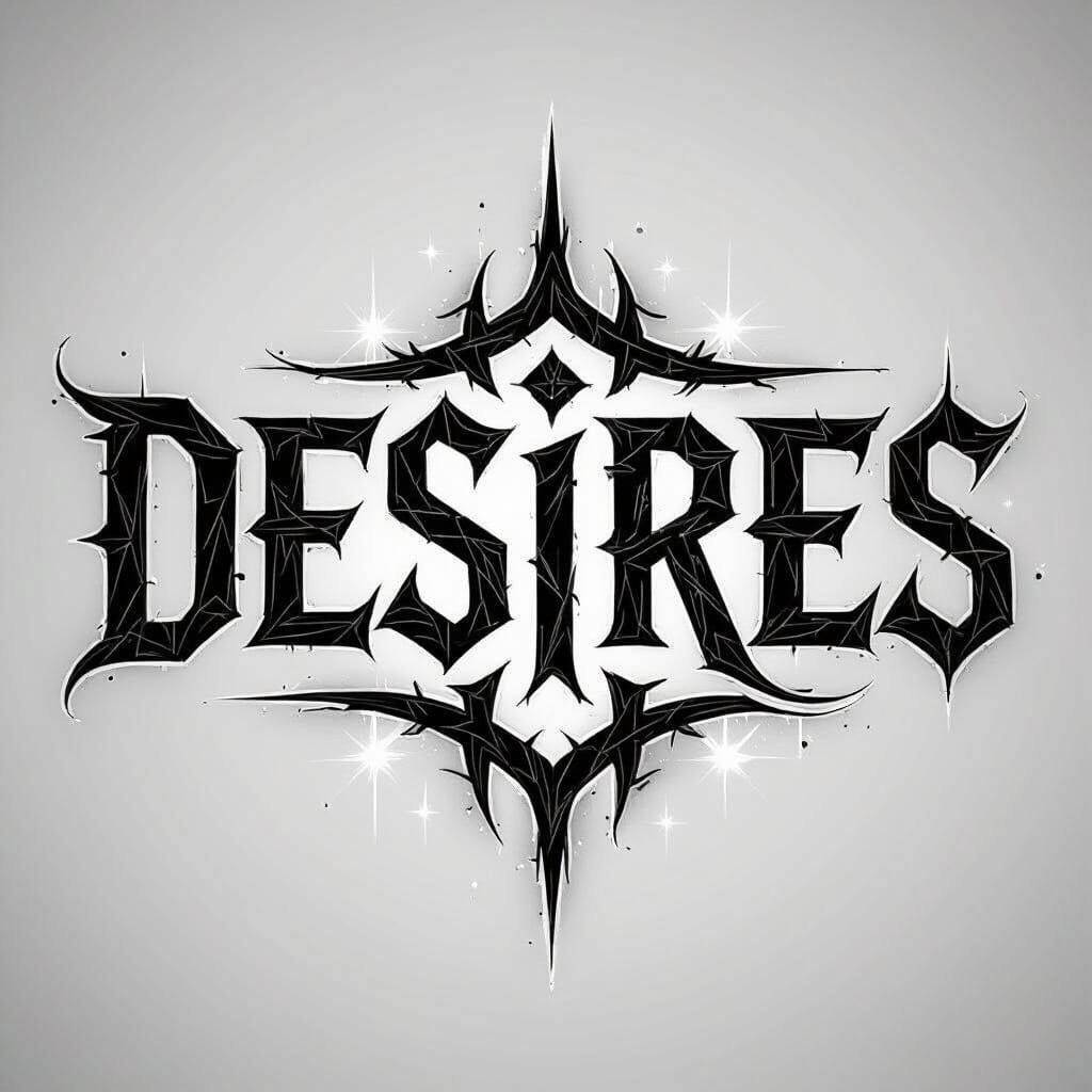 Desires Word in Cybersigilism Font Black and White