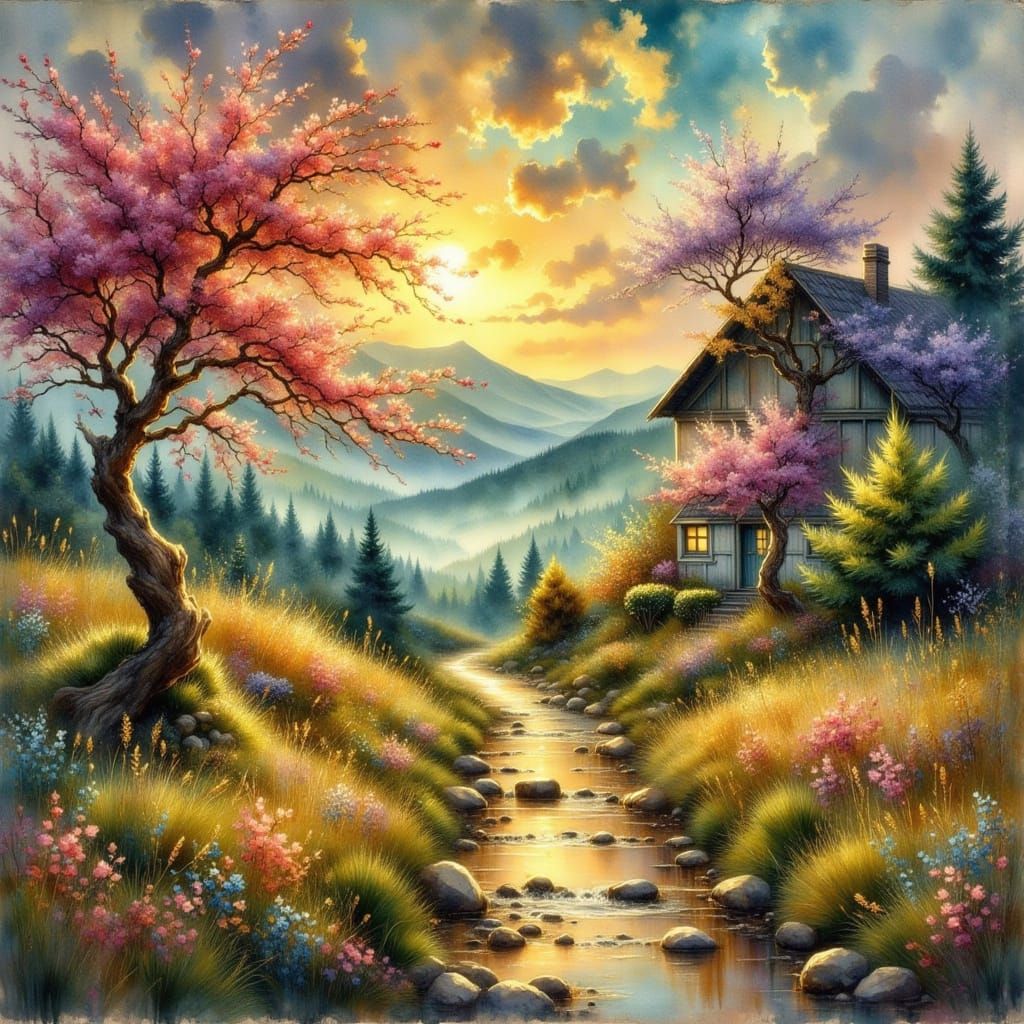 Charming Painterly Journey Home in Digital Painting Style