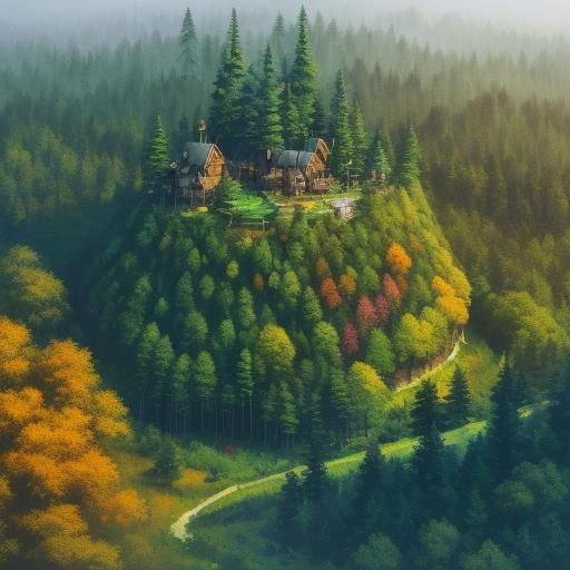 Forest Village in Comic Book Art Style