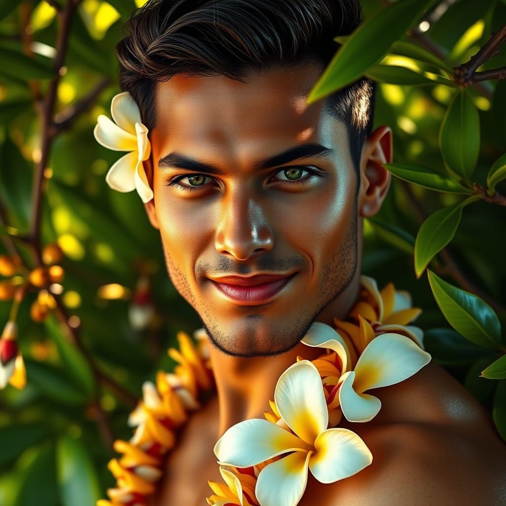 Tropical Paradise Male Portrait in Hyperreal Style