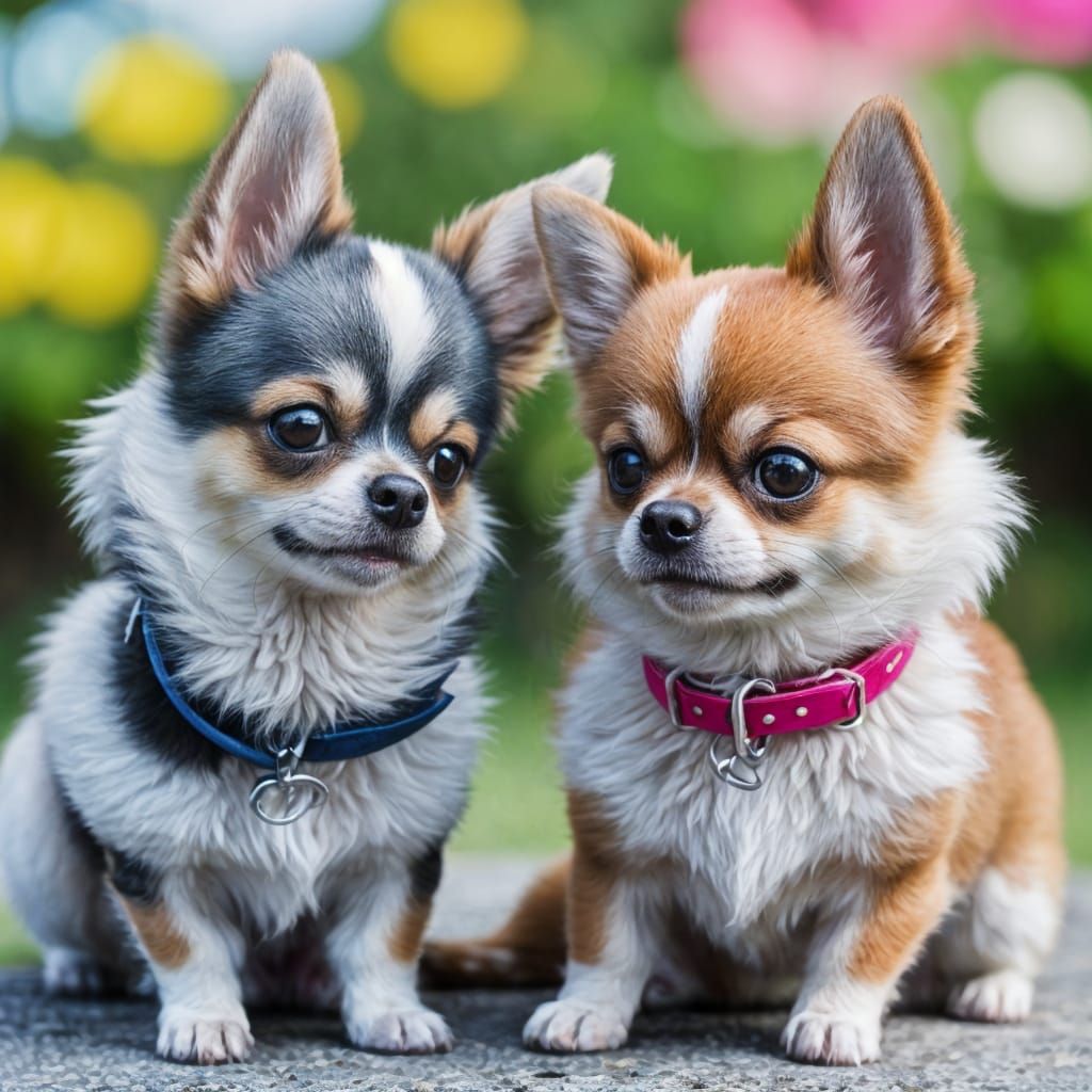 Charming Chihuahua Portrait Duo in Vibrant Collars