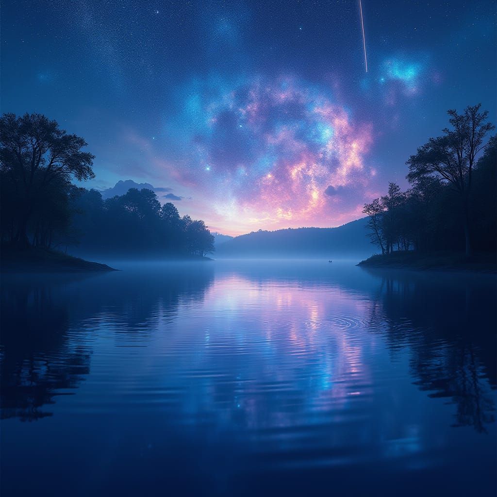 Galactic Reflections: Serene Lake Under Starry Sky