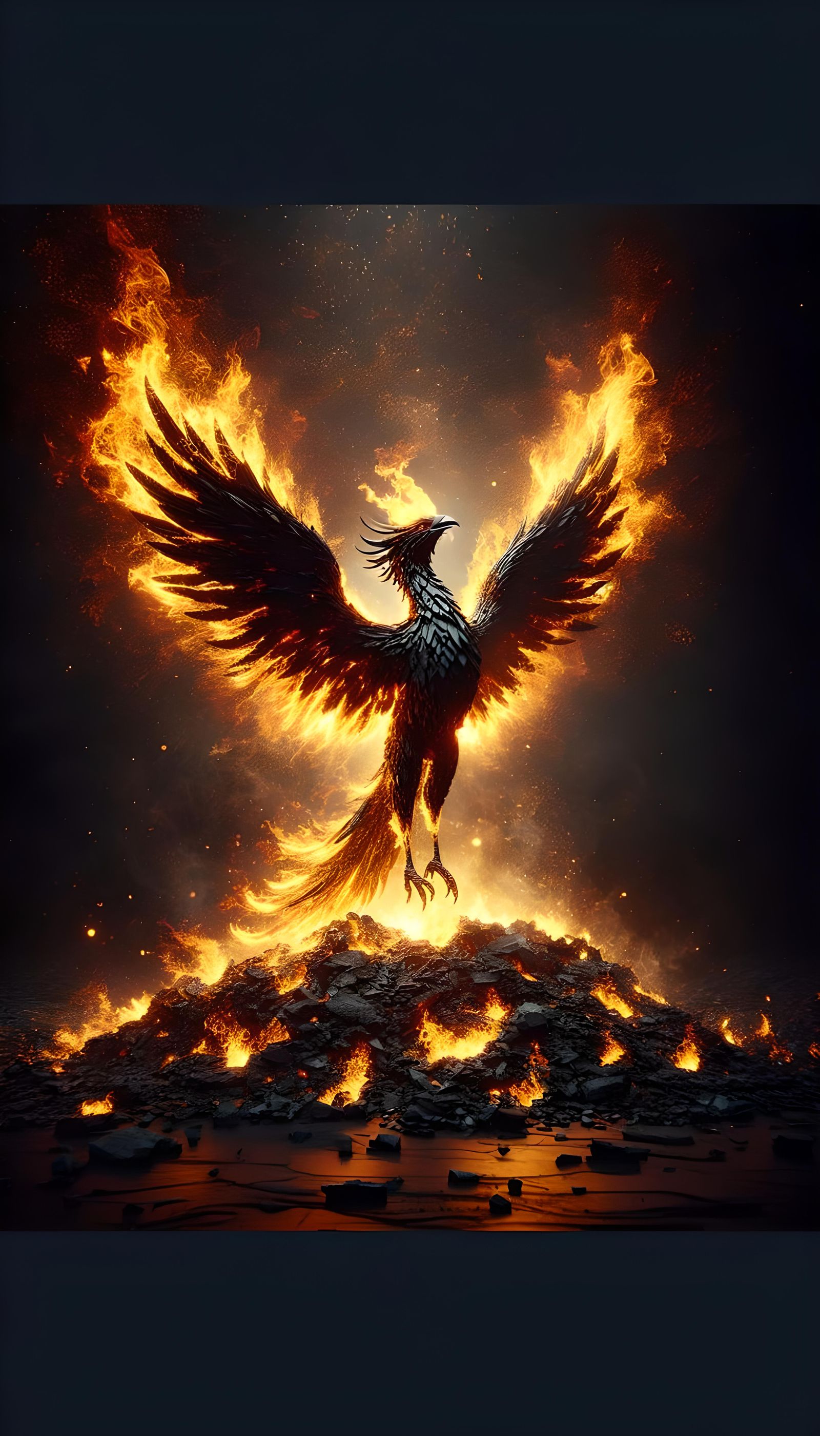 Majestic Black Phoenix Rising from Ashes